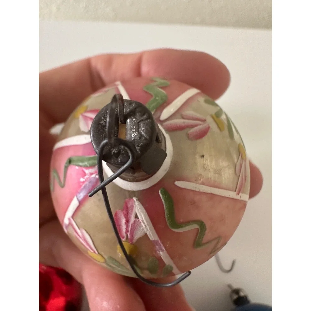 Vtg Poland Pink Flower Shiny Brite USA‎ Glass Ball Christmas Ornament Set 9